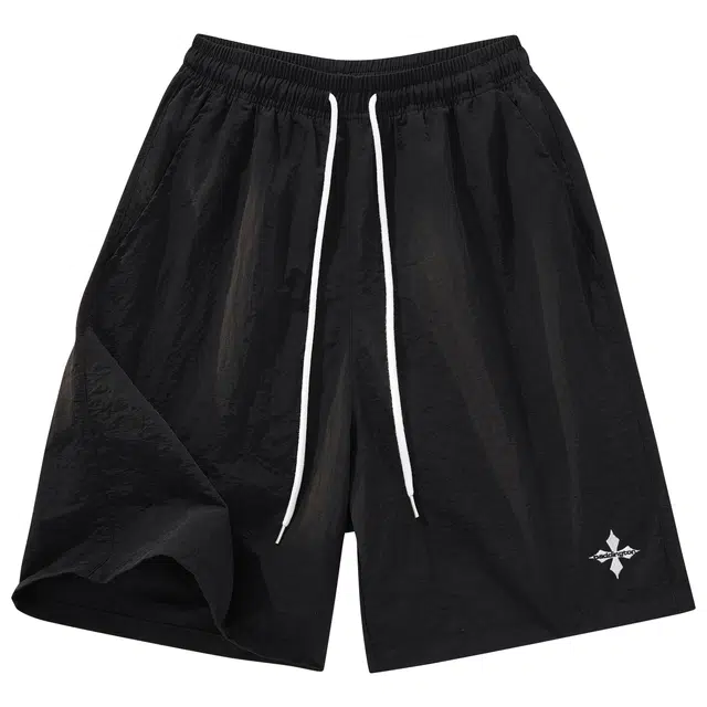 帕丁顿熊 基础款复古简约十字菱形刺绣纯色户外通勤运动轻薄速干透气宽松休闲短裤 男女同款