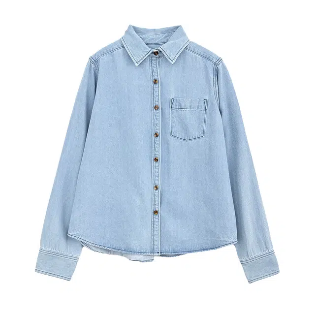 米子旗 宽松百搭柔软纯色衬衫袖长袖通勤风牛仔外套 女款