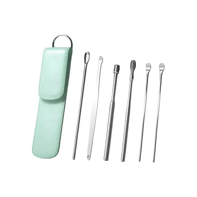 舒小奢耳勺六件套采耳工具不锈钢挖耳勺皮包清洁器家用黄耳挖不伤耳发光多款式
