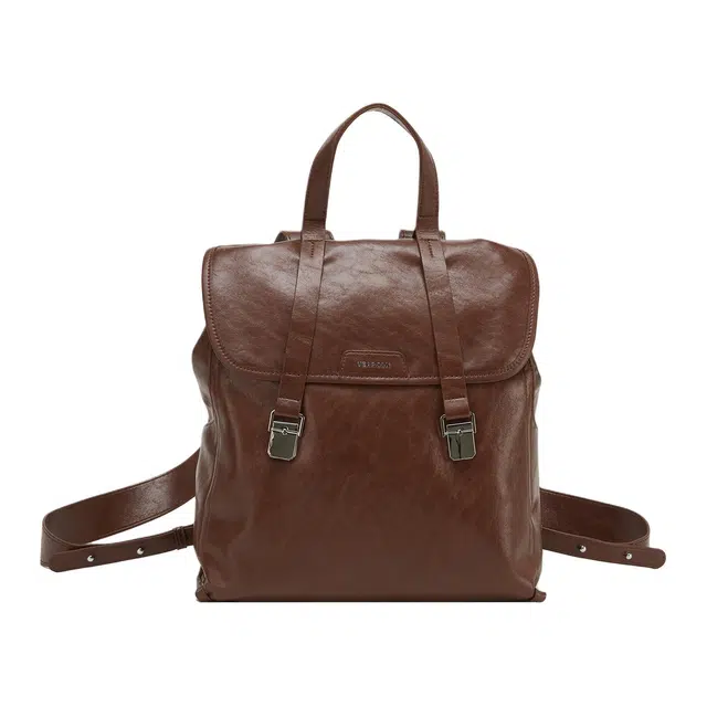 意尔康 时尚简约 合成革 双肩包 女款 深棕色