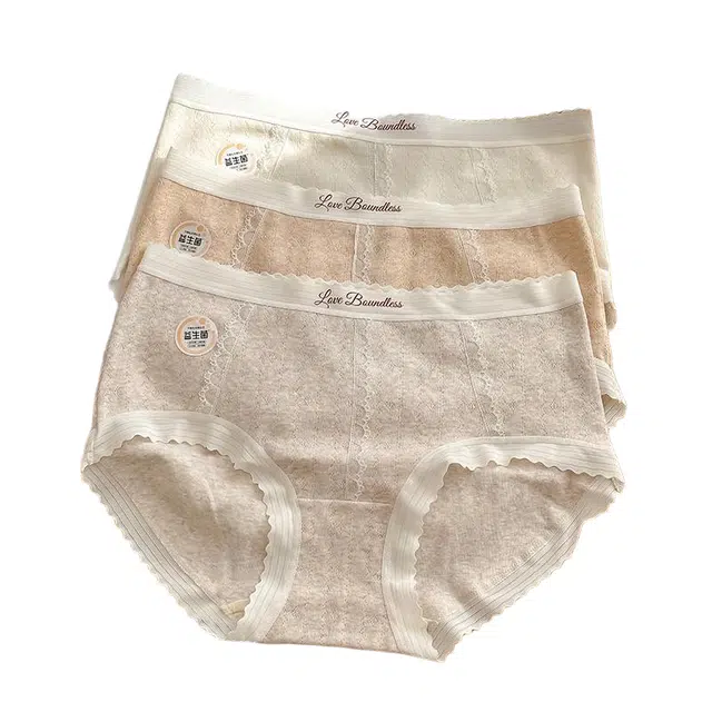 潞优野 高级感法式蕾丝纯棉简约舒适中腰益生菌裆秋季三角内裤 女款