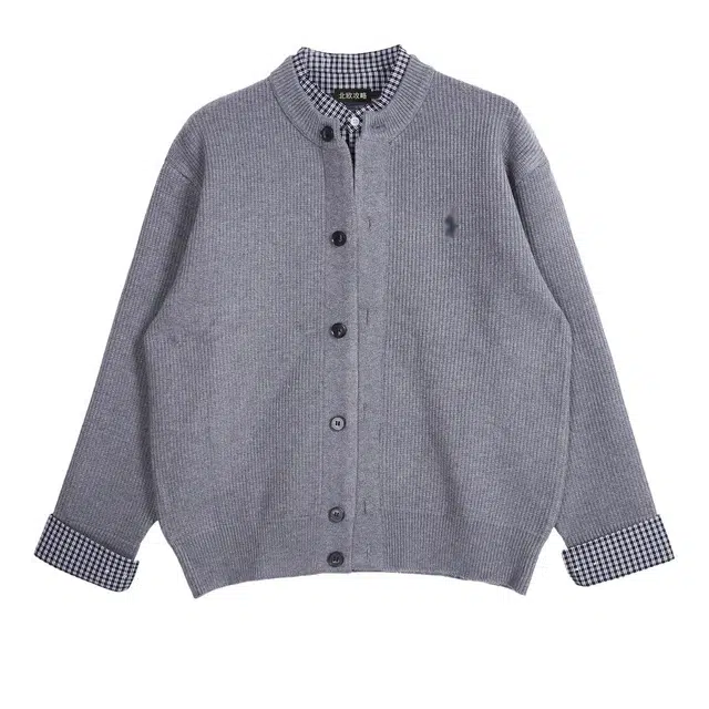 北欧攻略 秋冬季慵懒风假两件格子拼接毛衣开衫外套软糯舒适显瘦老钱风痞帅长袖针织衫 男女同款