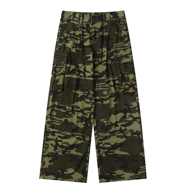 极限涡轮 美式复古高街迷彩宽松百搭多口袋阔腿裤休闲裤 男女同款