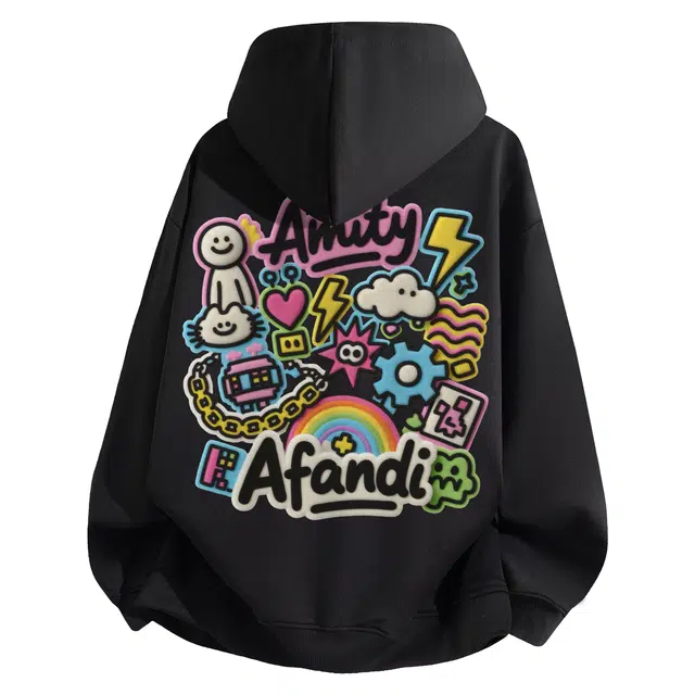 阿凡迪 美式高街卡通图案字母休闲宽松舒适通勤百搭学院风重磅连帽长袖卫衣 男女同款