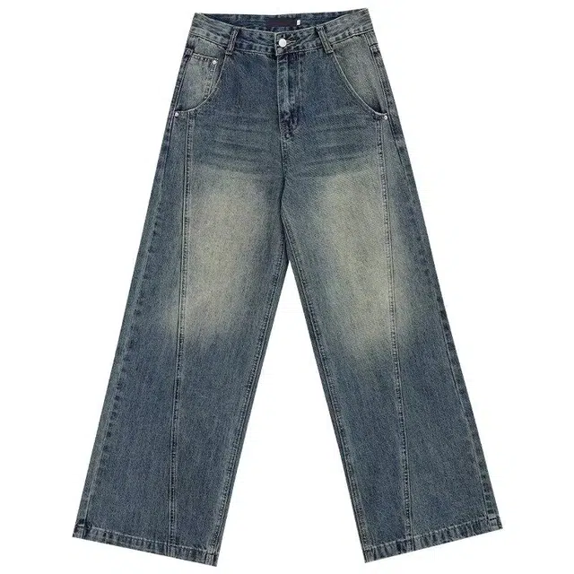 花蔓色 美式复古辣妹高街阔腿春秋款高腰宽松垂感直筒拖地裤潮牛仔裤 女款