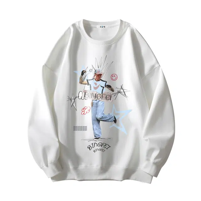 冰飞 美式复古潮流学院风百搭高级设计感人物字母印花休闲宽松日常户外通勤卫衣 男女同款