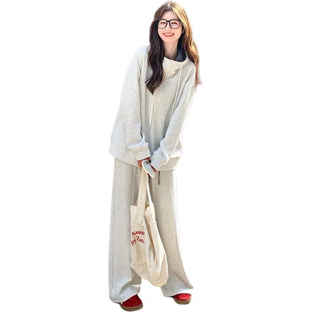 稻草人 时尚休闲格子拼接上衣卫裤两件套穿搭卫衣套装 女款