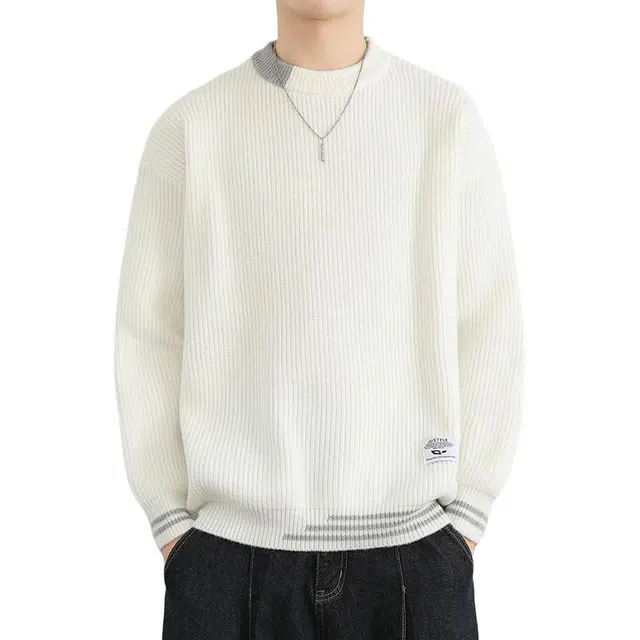 么宁 秋冬季宽松百搭慵懒风毛衣内搭休闲外套舒适透气圆领上衣个性时尚针织衫 男女同款