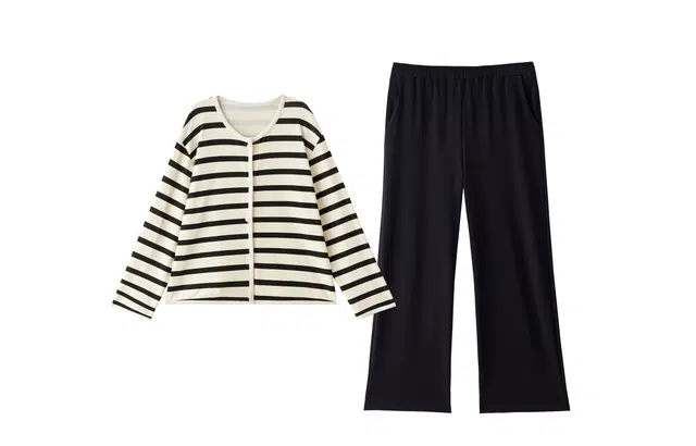 俏薇妮 【云柔织】春秋款带胸垫一体条纹长袖长裤家居服套装睡衣礼盒 女款