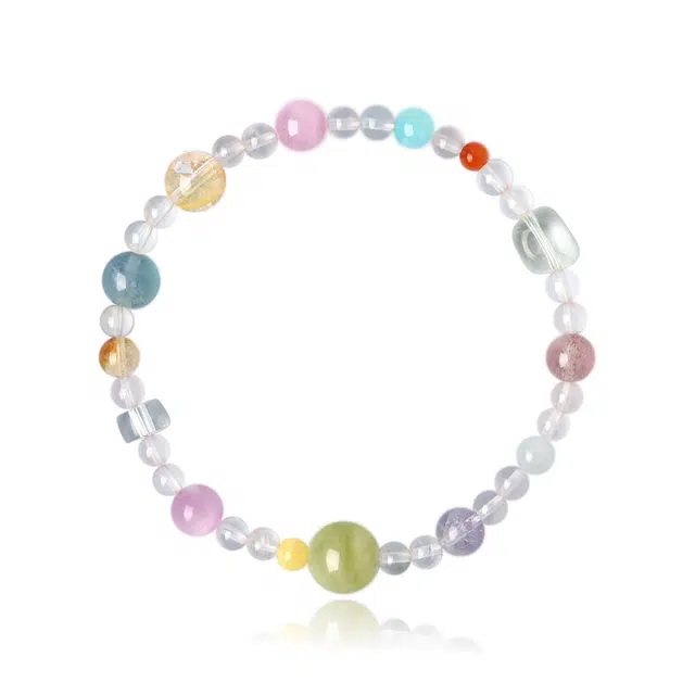 谧月珠宝 彩虹多宝串珠招财进宝平静心灵新中式轻奢小众多巴胺前途似锦上岸福运相伴简约百搭转运珠好运天然 白水晶 手串 男女同款情侣款