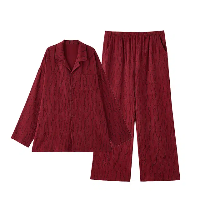 俏薇妮 结婚新婚情侣条纹春秋带胸垫一体纯棉纱布长袖睡衣礼盒 女款