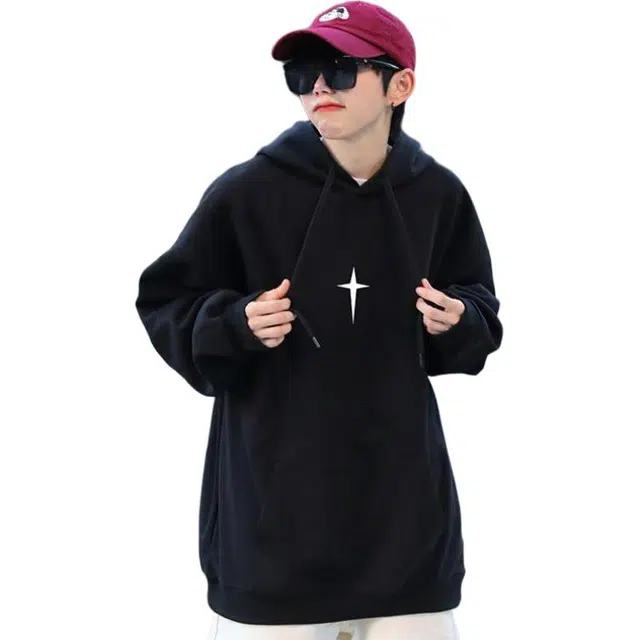 么宁 港风休闲连帽外套简约百搭套头上衣情侣个性时尚卫衣 男女同款