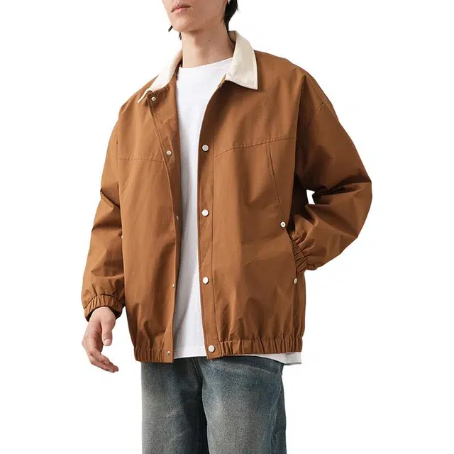 杜克恩 户外防水工装外套秋季美式复古潮流宽松翻领撞色巴恩风教练夹克 男女同款