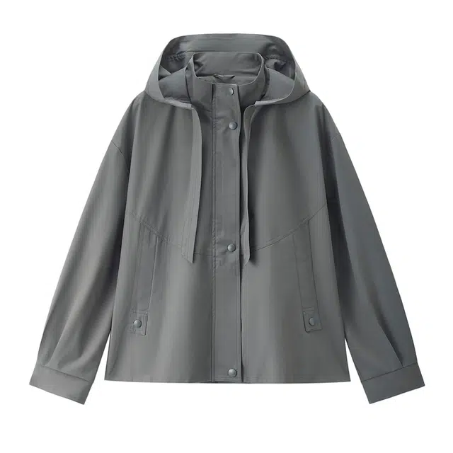 佐丹奴 美式风夹克衫防风抽绳连帽宽松外套风衣 女款