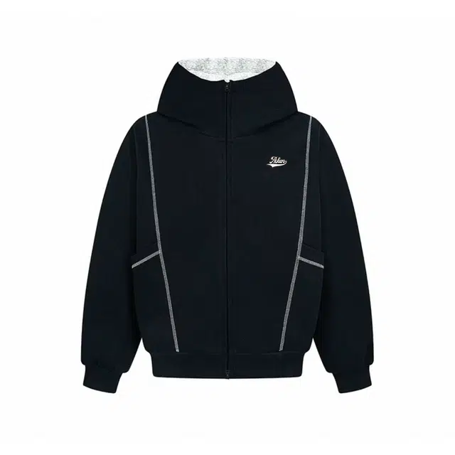 爱肯 美式高街复古明线条纹撞色装饰双头拉链无性别主义潮流个性开衫可拆标宽松休闲百搭户外长袖连帽卫衣 男女同款