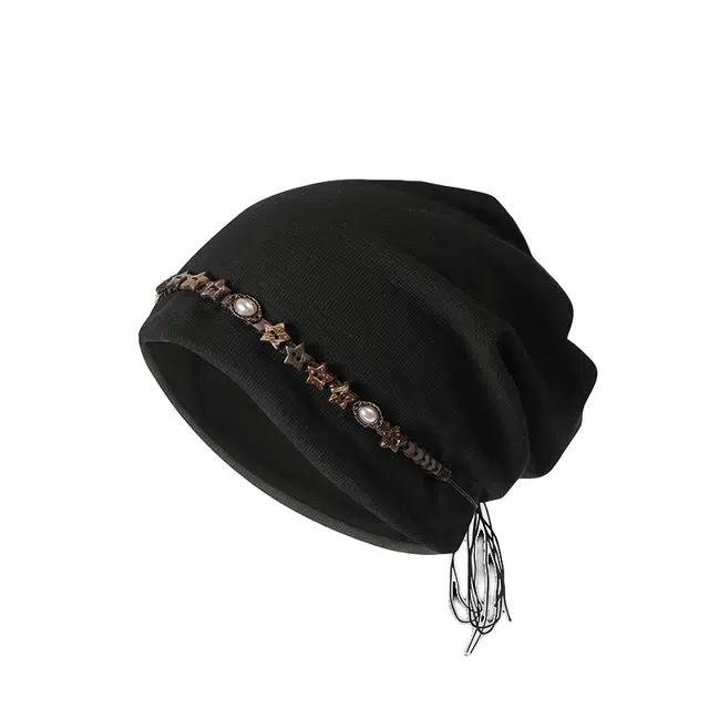 氧气樱桃 民族风复古五角星流苏包头帽高级扎染串珠大头围小众冷帽 棉 堆堆帽 男女同款情侣款