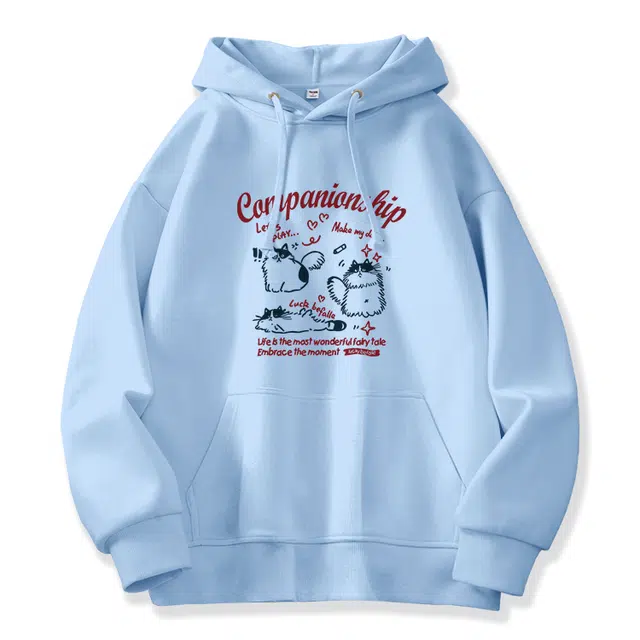 棉致 炸毛小猫简约设计感卡通多巴胺学院风百搭休闲通勤落肩宽松柔软舒适套头连帽卫衣 男女同款