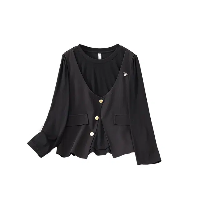 云妃秀 大码女装衬衫时尚休闲宽松显瘦微胖假两件上衣韩版百搭秋季 女款