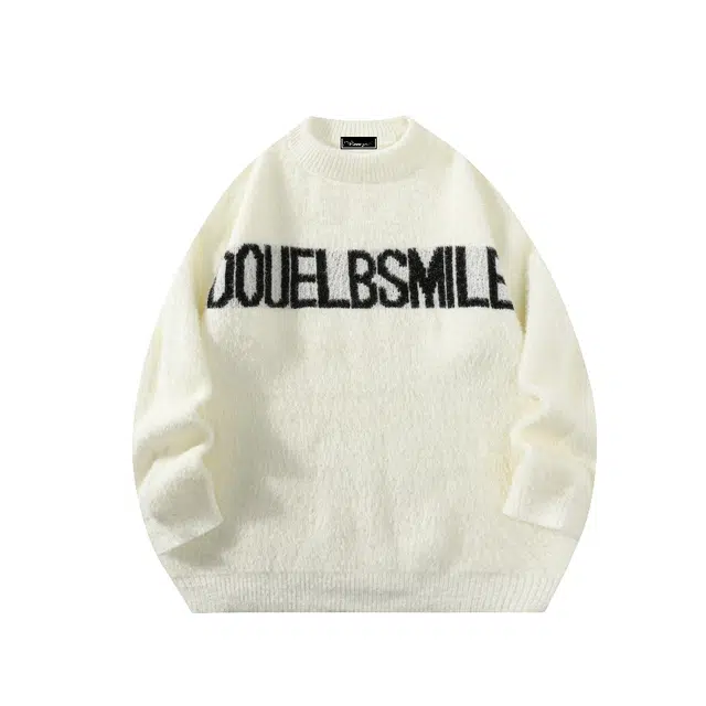 半空山 美式复古高街纯色重磅字母刺绣水貂绒糯唧唧慵懒风潮流时尚百搭宽松舒适保暖小众日常通勤针织衫 男女同款