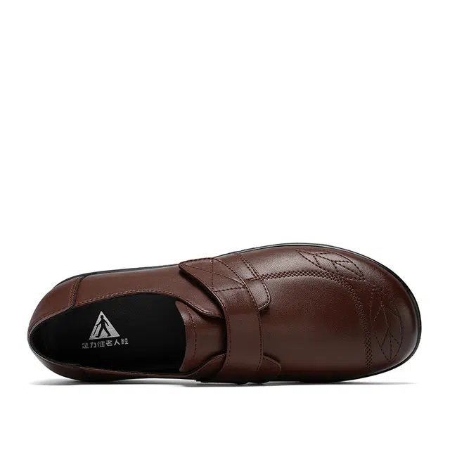 足力健 皮鞋 妈妈鞋 合成革牛剖层革 简约 舒适 优雅 时尚 经典 百搭 轻便 魔术贴 休闲单鞋 女