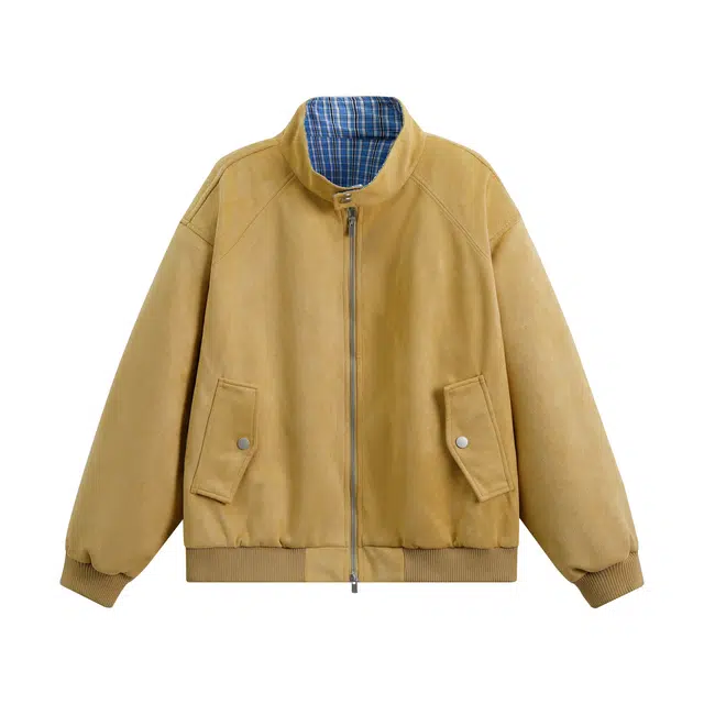 北欧攻略 格子拼接麂皮绒外套秋季美式宽松撞色夹克 男女同款