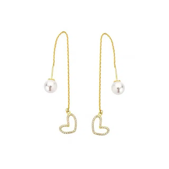 彤彤兔 百搭气质爱心耳坠长款流苏时尚个性耳钉耳线耳饰 合金树脂 耳环 女款