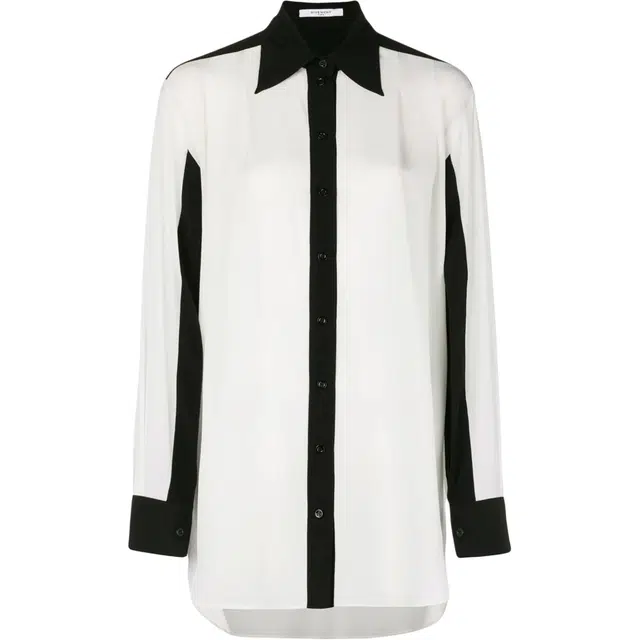 纪梵希 对比色拼接真丝修身长袖衬衫 女款