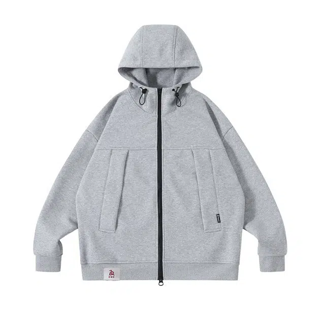 【dme】 秋季潮牌重磅日系休闲复古简约百搭街头情侣日常户外运动连帽拉链水洗色块港风宽松上衣长袖卫衣 男女同款