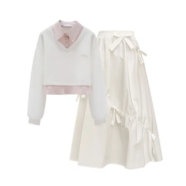 棉购 简约百搭舒适长袖通勤优雅时尚裙装套装 女款