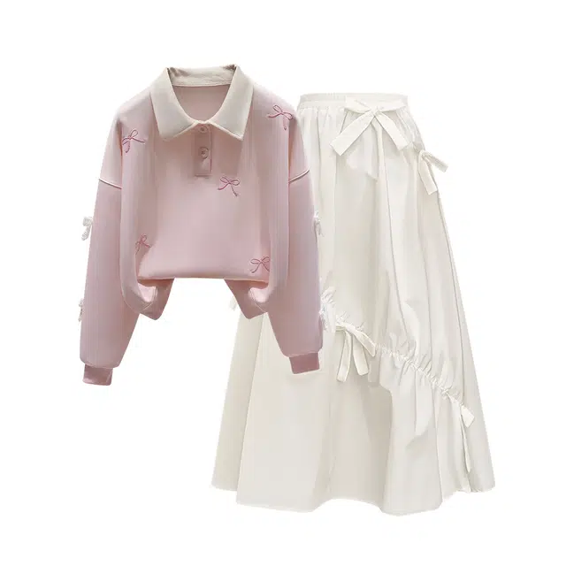 棉购 多巴胺盐甜系学生时尚卫衣休闲舒适半身裙韩系风格裙装套装 女款