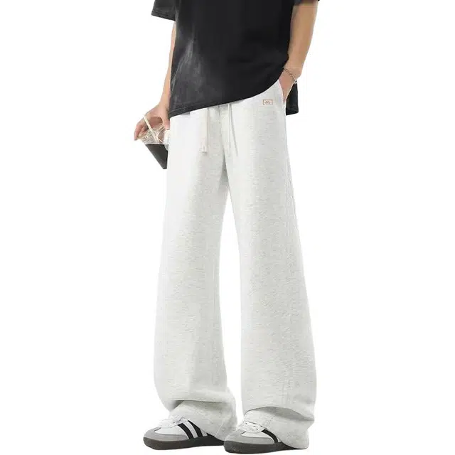 北欧攻略 秋冬慵懒风基础款街头纯色垂感弯刀卫裤直筒运动裤潮牌宽松松弛感显瘦百搭休闲裤 男女同款