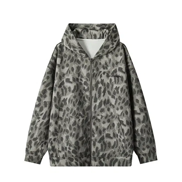 佐菲利 美式复古豹纹连帽潮牌宽松休闲百搭长袖开衫外套卫衣 男女同款