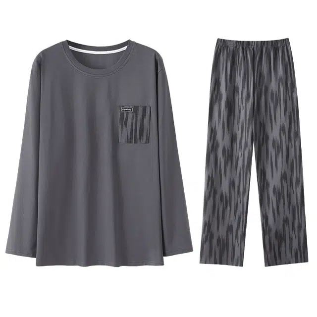 向薇 春夏秋冬通用纯棉长袖春秋薄款休闲大码青少年男生家居服 睡衣套装 男款