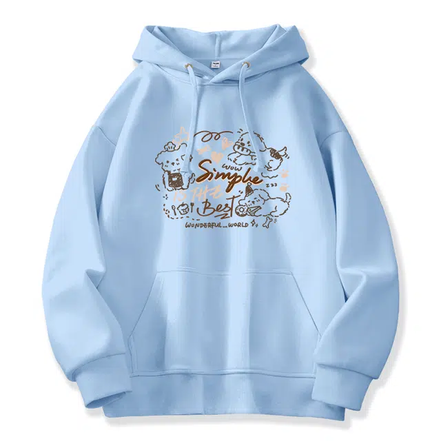 棉致 甜点小狗简约设计感多巴胺卡通学院风百搭休闲通勤落肩宽松柔软舒适套头连帽卫衣 女款