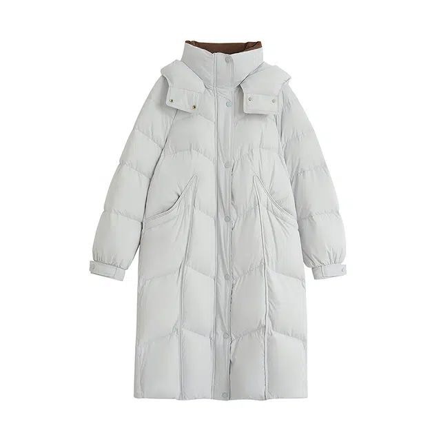 茵曼 复古连帽立领宽松加厚保暖长款羽绒服 女款