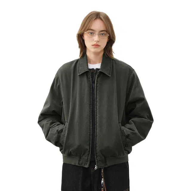 714STREET Simple Series Workwear Sherpa Canvas Jacket