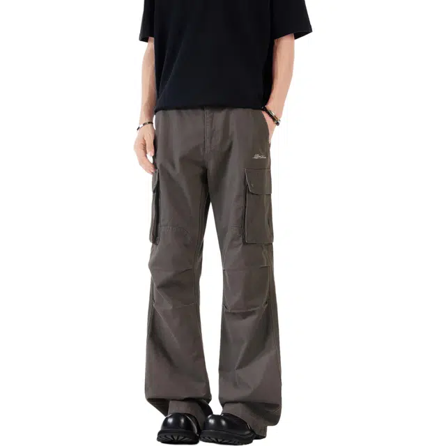 黑恐龙 美式高街潮流字母印花立体纯色中腰简约直筒垂感时尚百搭舒适宽松山系户外日常通勤长裤休闲裤 男女同款