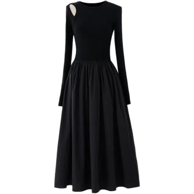 桴生 法式赫本风纯色针织气质高级感通勤长袖连衣裙 女款