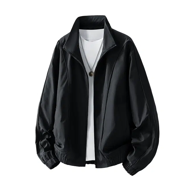 左岸 春秋季青少年港风潮流纯色简约百搭开衫上衣休闲宽松舒适防风潮牌翻领外套夹克 男款