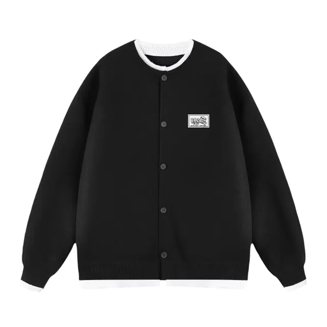 吾皇猫 原创美式复古高街简约基础款学院风圆领开衫上衣慵懒风时尚贴布纽扣外套潮流潮牌痞帅百搭高级感长袖假两件毛衣 男女同款