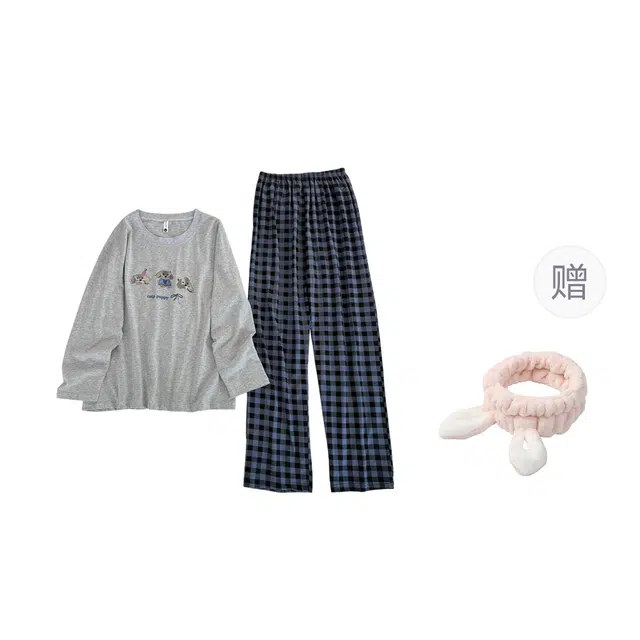 俞兆林 时尚卡通圆领柔软长袖长裤休闲家居服睡衣套装 女款