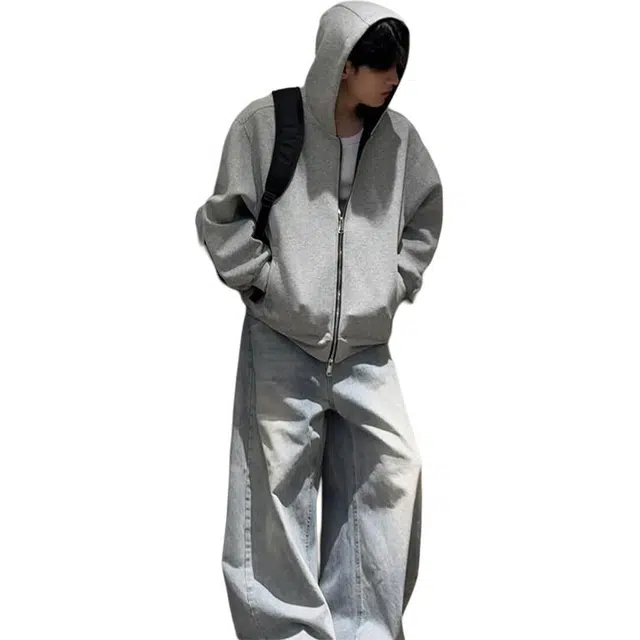 单爵 美式高街重磅连帽开衫男款潮牌硬挺衫卫衣 男女同款