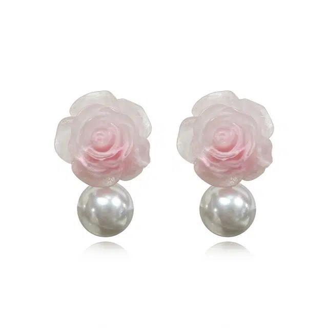 澜耀 粉色浪漫山茶花朵 小众设计轻奢甜美度假风小清新耳饰 合金 耳环 女款