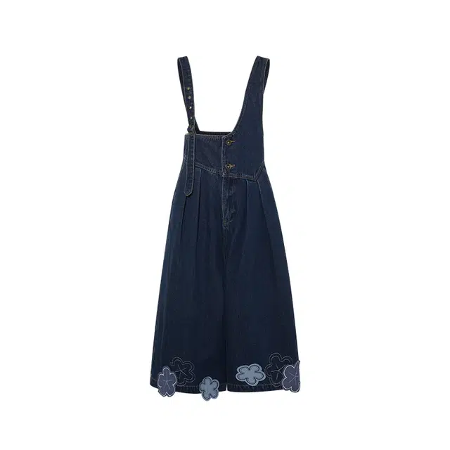 两三事 蓝韵花境 复古文艺简约时尚小众设计感休闲宽松舒适街头通勤高腰牛仔阔腿九分裤背带裤 女款