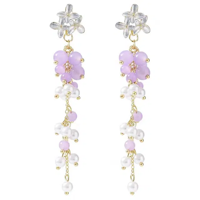 澜耀  气质夏日紫藤流苏 精致设计温柔风甜美花朵百搭自然时尚耳饰 合金 耳环 女款