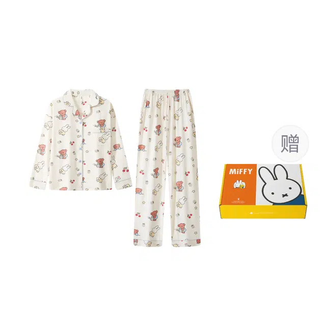 宫蝶 米菲长袖纯棉卡通满印家居服休闲可外穿宽松开衫睡衣礼盒 女款