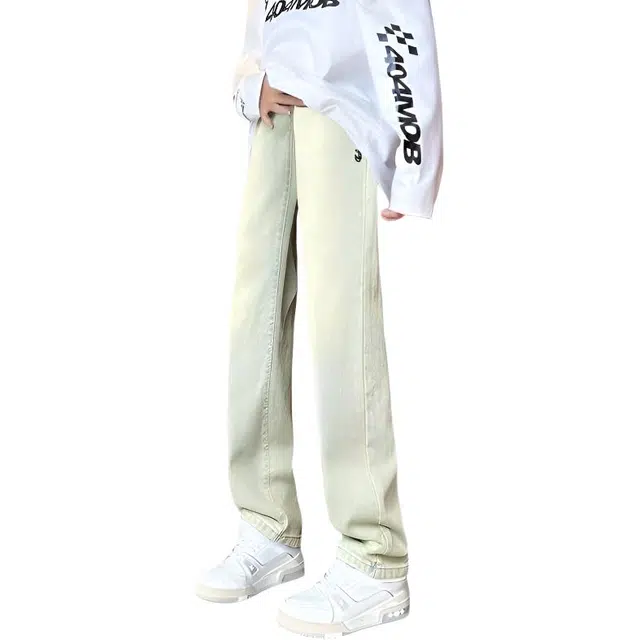 图兰朵 美式复古潮牌水洗做旧高街时尚潮流直筒垂感显高显瘦通勤百搭牛仔裤 男女同款