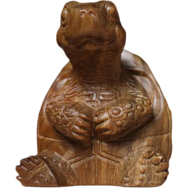 得笙陌 长寿龟木雕手把件国潮转运桌面小摆设车摆好运装饰 绿檀 木作摆件 男女同款情侣款