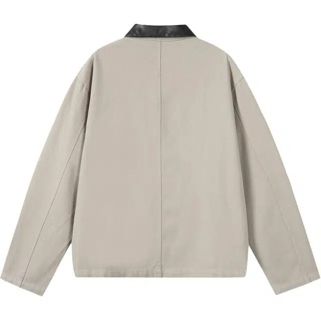 佐菲利 美式复古做旧帆布拼接皮领牛仔外套潮流百搭底特律工装夹克 男女同款