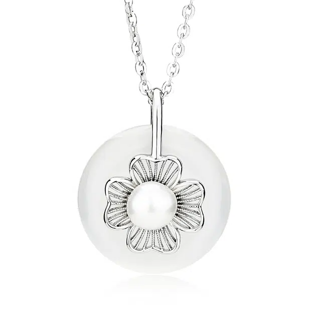 周大生 【高品质】四叶草平安扣 新中式国风招财纳福事事如意 银镶玉平安圆满高级感轻奢百搭#好运天然 玉髓 项链 女款